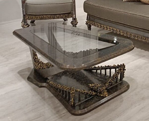 Casa Padrino Luxus Barock Couchtisch mit Glasplatte Grau / Gold - Rechteckiger Wohnzimmertisch im Barockstil - Barock M�bel - Luxus M�bel im Barockstil - Barock Einrichtung - Edel & Prunkvoll