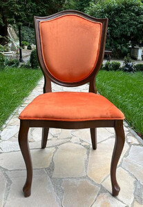 Casa Padrino Luxus Art Deco Samt Esszimmer Stuhl Orange / Braun - Art Deco Massivholz Stuhl - Art Deco Esszimmer M�bel - Art Deco M�bel - Art Deco Einrichtung - Luxus M�bel im Art Deco Stil