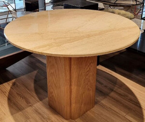 Casa Padrino Luxus Esstisch Beige / Braun  100 x H. 75 cm - Runder Esszimmertisch mit Marmor Tischplatte - Esszimmer M�bel - Luxus M�bel