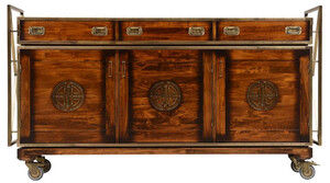 Casa Padrino Luxus Vintage Stil Sideboard mit 3 Schubladen und 3 T�ren Braun / Messing 200 x 45 x H. 112,5 cm - Vintage Stil Schrank - Massivholz M�bel - Vintage Stil M�bel - Luxus M�bel