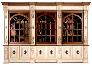 Casa Padrino Luxus Vintage Stil B�cherschrank Antik Creme / Dunkelbraun / Schwarz 323 x 51 x H. 255 cm - Vintage Stil Massivholz Schrank - Massivholz M�bel - Vintage Stil M�bel - Luxus M�bel