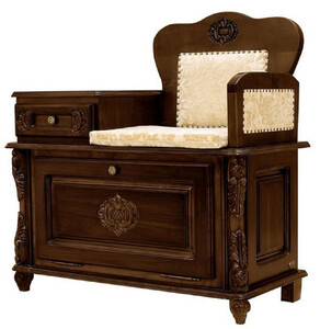 Casa Padrino Luxus Barock Telefonbank Dunkelbraun / Creme - Handgefertigter Barockstil Massivholz Flurschrank mit Sitzbank - Barock Mbel