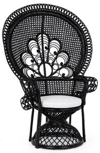 Casa Padrino Luxus Rattan Sessel Schwarz / Wei� 106 x 71 x H. 148 cm - Vintage Stil Rattan Sessel mit Sitzkissen - Vintage Stil Rattan M�bel - Garten & Terrassen M�bel