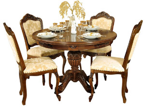 Casa Padrino Luxus Barock Esszimmer Set Creme / Dunkelbraun - 1 Ausziehbarer Barock Esstisch & 4 Barock Esszimmersthle - Barock Esszimmer Mbel - Luxus Mbel im Barockstil - Edel & Prunkvoll