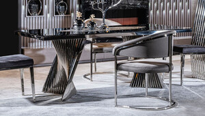 Casa Padrino Luxus Esszimmer Stuhl 6er Set mit Armlehnen Grau / Silber 65 x 55 x H. 85 cm - Luxus Kchen Sthle - Esszimmer Mbel - Luxus Mbel