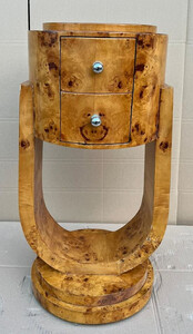 Casa Padrino Art Deco Kommode Vogelaugen Ahorn - Runde Massivholz Nachtkommode - Beistelltisch mit 2 Schubladen - Handgefertigte Art Deco M�bel
