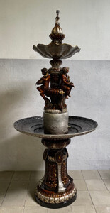 Casa Padrino Luxus Barock Bronze Springbrunnen Bronze / Gold  110 x H. 244 cm - Prunkvoller Barock Bronze Gartenbrunnen - Barockstil Gartendeko Bronze Brunnen - Barock Garten Deko Accessoires