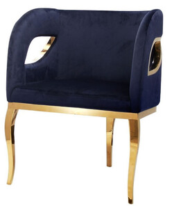 Casa Padrino Luxus Samt Sessel Blau / Gold 78 x 55 x H. 59 cm - Wohnzimmer Sessel - Hotel Sessel - Wohnzimmer M�bel - Luxus M�bel - Wohnzimmer Einrichtung - Luxus Einrichtung - M�bel Luxus