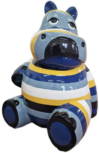 Casa Padrino Luxus Deko Skulptur Nilpferd Mehrfarbig H. 100 cm - Gro�e Deko Figur - XXL Deko Skulptur - XXL Deko Figur - XXL Tierfigur - Wohnzimmer Deko - Garten Deko - Deko XXL Figuren