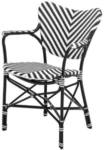 Casa Padrino Luxus Esszimmer Stuhl mit Armlehnen Wei / Schwarz 63 x 54 x H. 87 cm - Luxus Rattan Garten Stuhl - Esszimmer Mbel - Garten Mbel - Rattan Mbel - Luxus Mbel