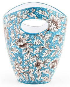 Casa Padrino Luxus Keramik Eiseimer Hellblau / Mehrfarbig  27 x H. 25 cm - Handgefertigter & handbemalter Eiskbel - Weinkhler - Sektkhler - Champagnerkhler - Luxus Qualitt - Made in Italy