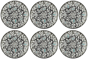 Casa Padrino Luxus Keramik Teller 6er Set Schwarz / Mehrfarbig  40 cm - Handgefertigte & handbemalte Essteller mit Blumendesign - Hotel & Restaurant Accessoires - Luxus Qualit�t - Made in Italy