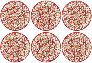 Casa Padrino Luxus Keramik Teller 6er Set Rot / Mehrfarbig  40 cm - Handgefertigte & handbemalte Essteller mit Blumendesign - Hotel & Restaurant Accessoires - Luxus Qualit�t - Made in Italy