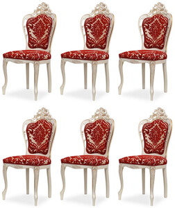 Casa Padrino Luxus Barock Esszimmer Stuhl 6er Set mit elegantem Muster Rot / Wei / Beige / Gold - Barockstil Kchen Sthle - Prunkvolle Luxus Esszimmer Mbel im Barockstil - Edel & Prunkvoll