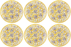 Casa Padrino Luxus Keramik Teller 6er Set Gelb / Mehrfarbig  40 cm - Handgefertigte & handbemalte Essteller mit Blumendesign - Hotel & Restaurant Accessoires - Luxus Qualit�t - Made in Italy