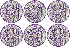 Casa Padrino Luxus Keramik Teller 6er Set Lila / Mehrfarbig  40 cm - Handgefertigte & handbemalte Essteller mit Blumendesign - Hotel & Restaurant Accessoires - Luxus Qualit�t - Made in Italy