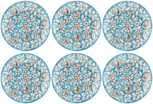 Casa Padrino Luxus Keramik Teller 6er Set Hellblau / Mehrfarbig  40 cm - Handgefertigte & handbemalte Essteller mit Blumendesign - Hotel & Restaurant Accessoires - Luxus Qualit�t - Made in Italy