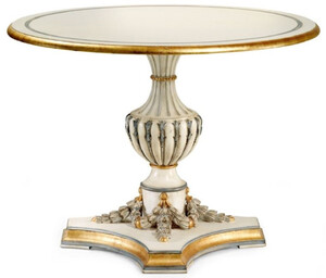 Casa Padrino Luxus Barock Esstisch Cremewei� / Grau / Antik Gold - Runder Massivholz Esszimmertisch im Barockstil - Barock Esszimmer & Hotel M�bel - Luxus Qualit�t - Made in Italy