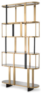 Casa Padrino Luxus Regalschrank Messing / Schwarz / Grau 120 x 38,5 x H. 240 cm - Metall Schrank mit 6 Glasregalen - Wohnzimmer M�bel - Hotel M�bel - Luxus M�bel - Luxus Qualit�t