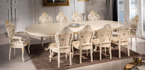 Casa Padrino Luxus Barock Esszimmer Set Elfenbein / Mehrfarbig / Gold - 1 Esstisch 350 cm & 10 Esszimmer Sthle - Barock Mbel