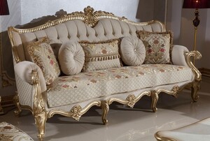 Casa Padrino Luxus Barock Sofa Grau / Mehrfarbig / Gold 245 cm