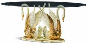 Casa Padrino Luxus Barock Esstisch mit Glasplatte Elfenbein / Gold 190 cm - Made in Italy