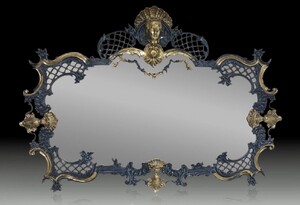 Casa Padrino Luxus Barock Bronze Spiegel Blau / Gold 110 cm - Barock Mbel