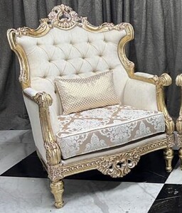 Casa Padrino Luxus Barock Wohnzimmer Sessel Creme / Wei� / Gold - Barock Wohnzimmer M�bel