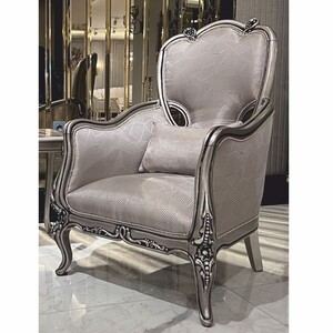 Casa Padrino Luxus Barock Sessel mit Kissen Silber H. 113 cm - Barockstil Wohnzimmer M�bel