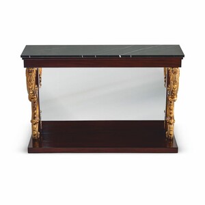 Casa Padrino Luxus Barock Konsole mit Spiegel und Marmorplatte Dunkelbraun / Antik Gold / Schwarz 130 cm