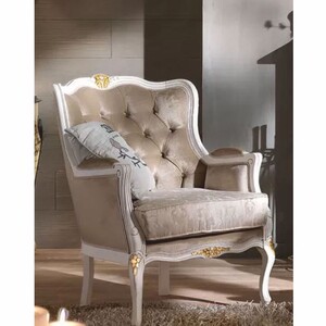 Casa Padrino Luxus Barock Samt Sessel Braun / Wei� / Gold - Barock M�bel - Made in Italy