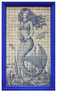 Casa Padrino Luxus Barock Wandgem�lde Meerjungfrau Creme / Blau H. 280 cm - Barock Wanddeko