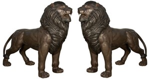 Casa Padrino Luxus Bronze Deko Skulpturen Set L�wen 193 cm - Garten Deko Figuren
