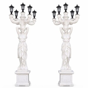 Casa Padrino Jugendstil Marmor Au�enstehleuchten Set Wei� / Schwarz H. 280 cm - Jugendstil Au�enbeleuchtung - Gartenbeleuchtung