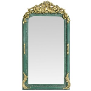 Casa Padrino Barock Spiegel Gold / Gr�n 85 x H. 160 cm - mit Blumenkorb Bekr�nung - Prunkvoller Wandspiegel im Barockstil - Antik Stil Garderoben Spiegel - Wohnzimmer Spiegel - Barock M�bel