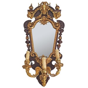 Casa Padrino Barock Spiegel Gold / Braun 85 x H. 160 cm - mit 3-flammigem Wandleuchter - Prunkvoller Wandspiegel im Barockstil - Antik Stil Garderoben Spiegel - Wohnzimmer Spiegel - Barock M�bel