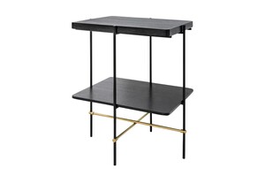 Casa Padrino Luxus Beistelltisch Gold / Schwarz 60 x 50 x H. 80 cm - Hoher rechteckiger Beistelltisch mit geb�rstetem Edelstahlgestell und schwarzen Eichenfurnier Fl�chen - Luxus M�bel