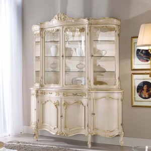 Casa Padrino Luxus Barock Vitrine Wei� / Gold 185 x H. 223 cm - Prunkvoller Vitrinenschrank mit 8 T�ren und 2 Schubladen - Made in Italy