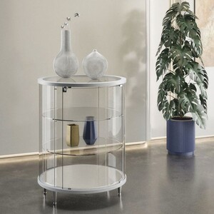 Casa Padrino Luxus Ladenvitrine Hellgrau / Hochglanz Wei� / Silber H. 93 cm - Ladeneinrichtung - Boutique M�bel - Made in Italy