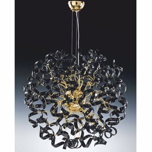 Casa Padrino Luxus LED H�ngeleuchte Schwarz / Gold  80 x H. 160 cm - Runde Kristallglas Pendelleuchte - Made in Italy