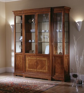 Casa Padrino Luxus Vitrinenschrank Braun 200 x 52 x H. 226 cm - Prunkvolle Massivholz Vitrine mit 4 T�ren und Kristallglasb�den - Luxus Qualit�t