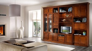 Casa Padrino Luxus Wohnwand Braun 355 x 50 x H. 269 cm - Handgefertigtes Massivholz M�bel - Luxus Qualit�t