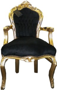 Casa Padrino Barock Esszimmerstuhl Schwarz / Gold mit Armlehnen - M�bel Antik Stil