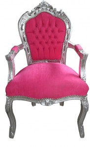 Casa Padrino Barock Esszimmerstuhl Pink / Silber mit Armlehnen - Stuhl M�bel