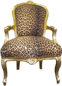 Casa Padrino Barock Salon Stuhl Leopard / Gold - Antik Stil M�bel
