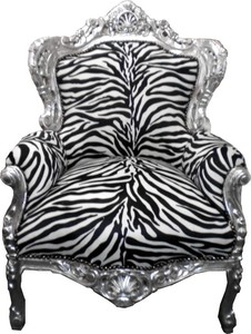 Barock Sessel King Zebra/Silber