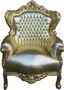 Barock Sessel King Gold/Gold Lederoptik