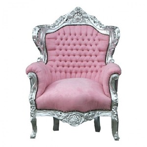 Casa Padrino Barock Sessel King Rosa/Silber