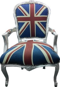 Casa Padrino  Barock Salon Stuhl Union Jack Design / Silber