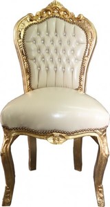 Barock Esszimmerstuhl Creme / Gold mit Bling Bling Glitzersteinen - Limited Edition